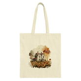 Watercolor Farmhouse Tote Bag, Sunflower Field, Country Home, Fall Colors, Autumn Landscape, Floral Art, Bird Silhouettes - Tawshia